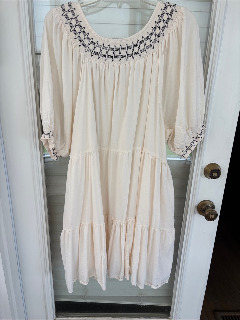 Old Navy Cream Embroidered Tiered Midi Dress cotton - Picture 6 of 6